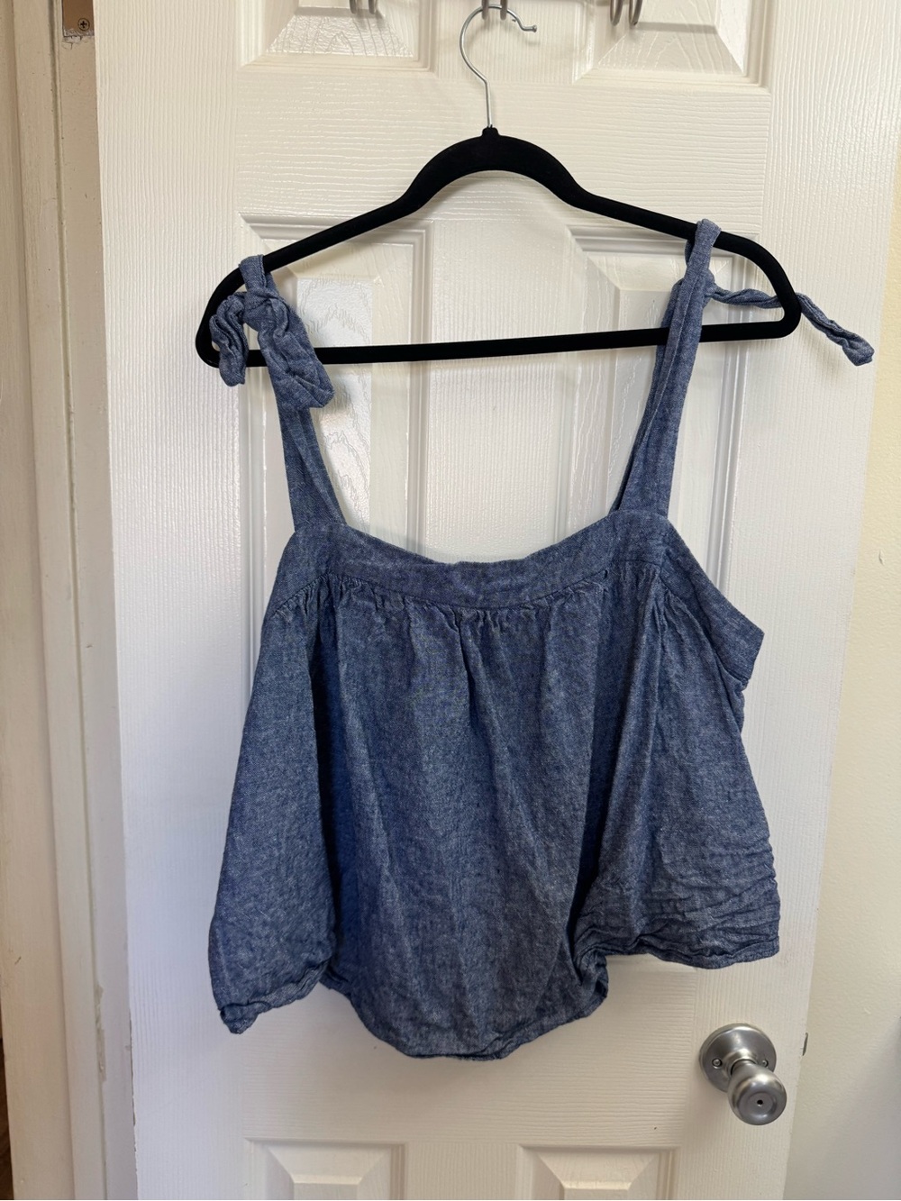 a.n.a Chambray Tie-Shoulder Tank Top - Denim Blue